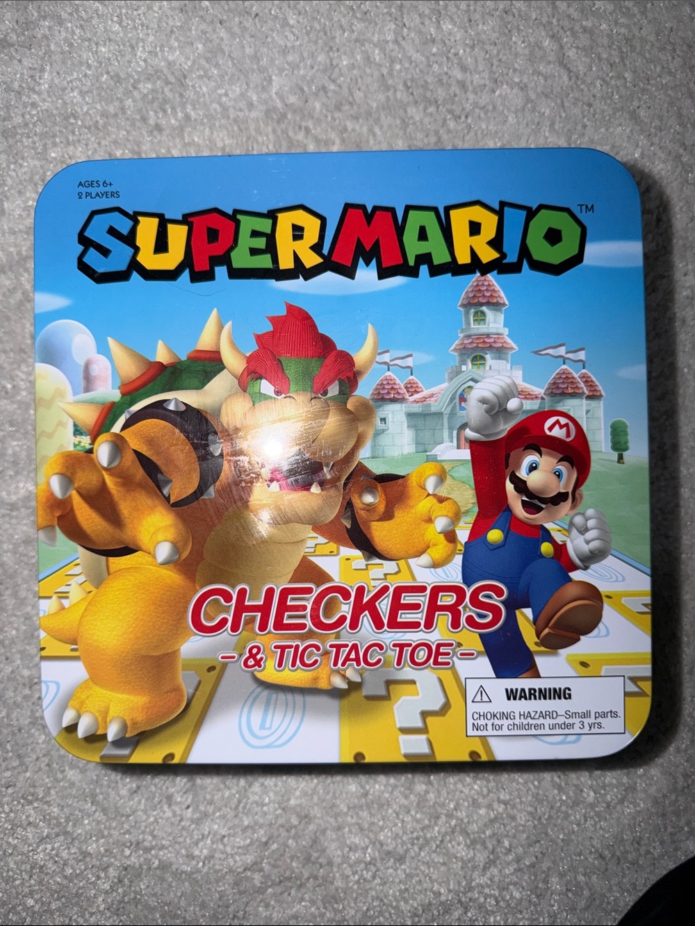 Super Mario Kids Checkers & Tic Tac Toe - Blue Game Tin